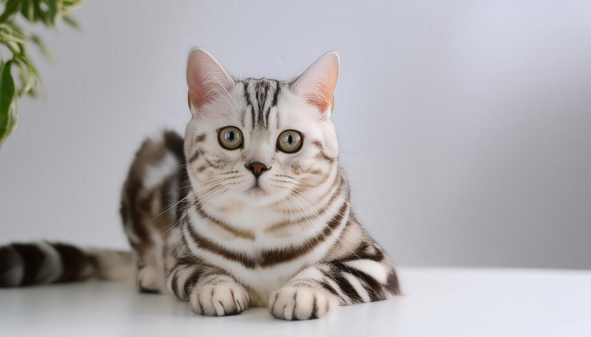 白背景とアメリカンショートヘア