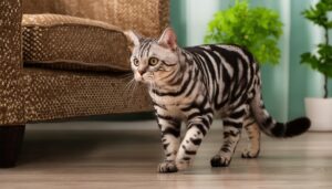 レトロなソファとアメリカンショートヘア