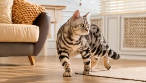 光が差し込むアメリカンショートヘアとソファ