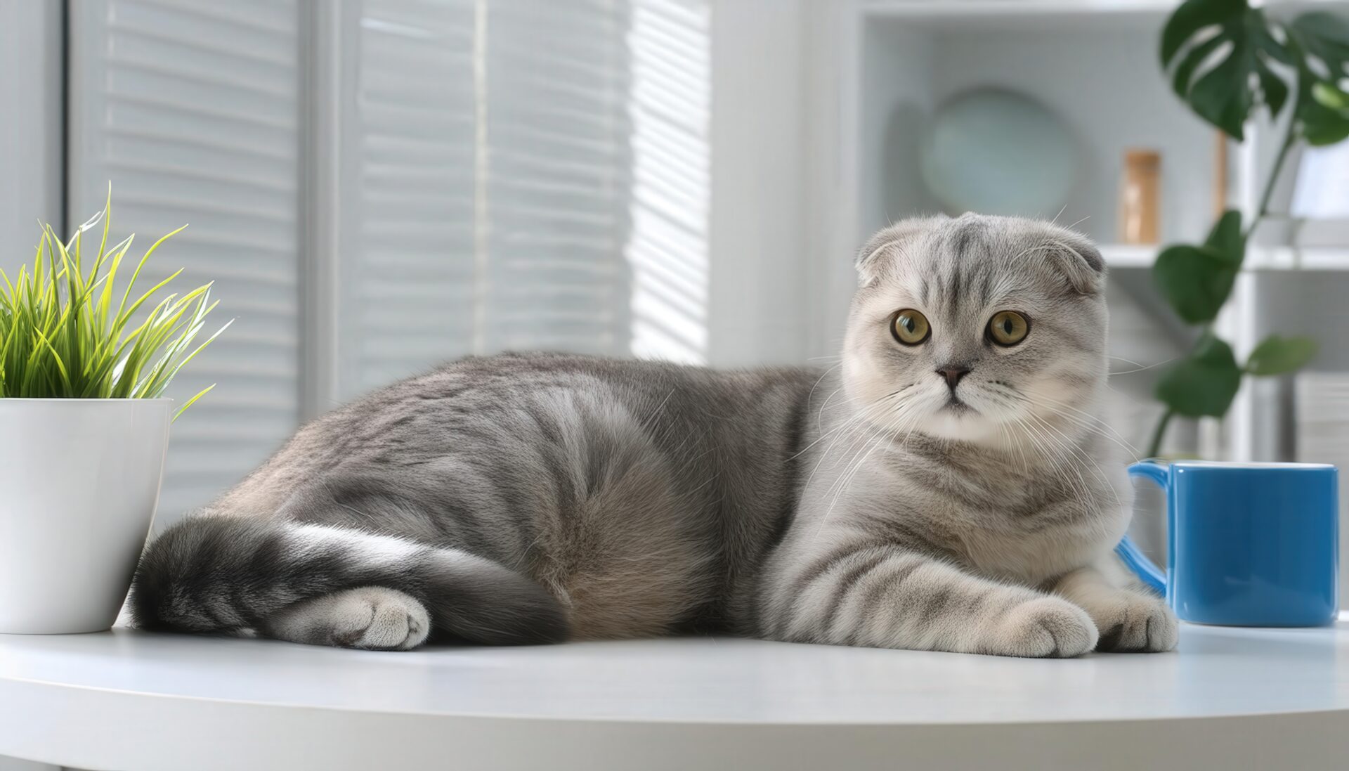 青いカップとグレーの猫のある暮らし