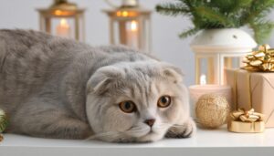 クリスマスデコレーションとスコティッシュフォールド