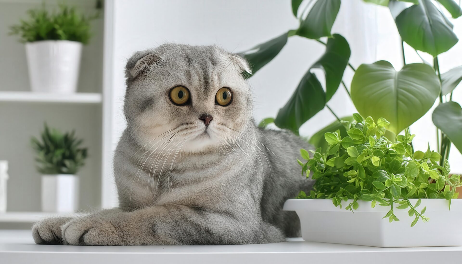 明るい部屋でくつろぐスコティッシュフォールド