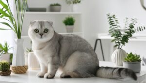 白い部屋に佇むスコティッシュフォールド