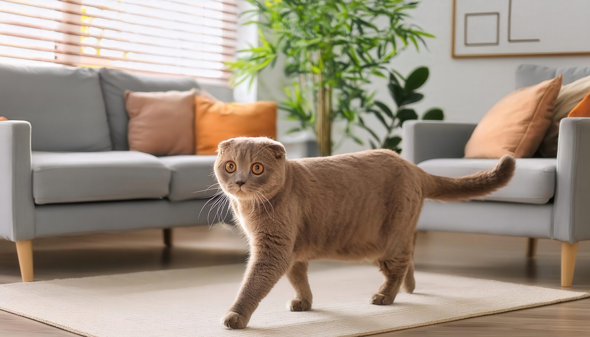 リビングを歩く猫