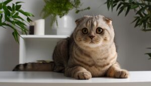 観葉植物と落ち着いた表情の猫