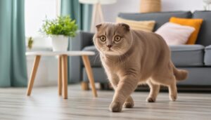 室内を歩く茶色の猫