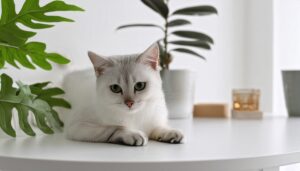 白猫と観葉植物の癒し空間