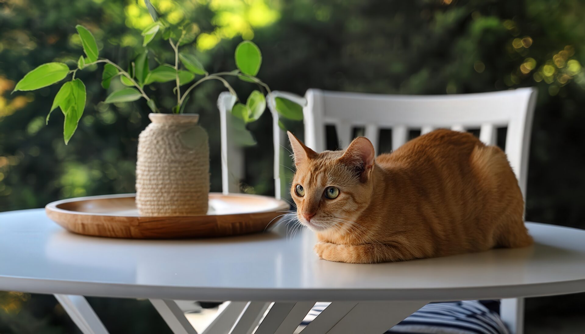 テーブルの上で横たわる猫