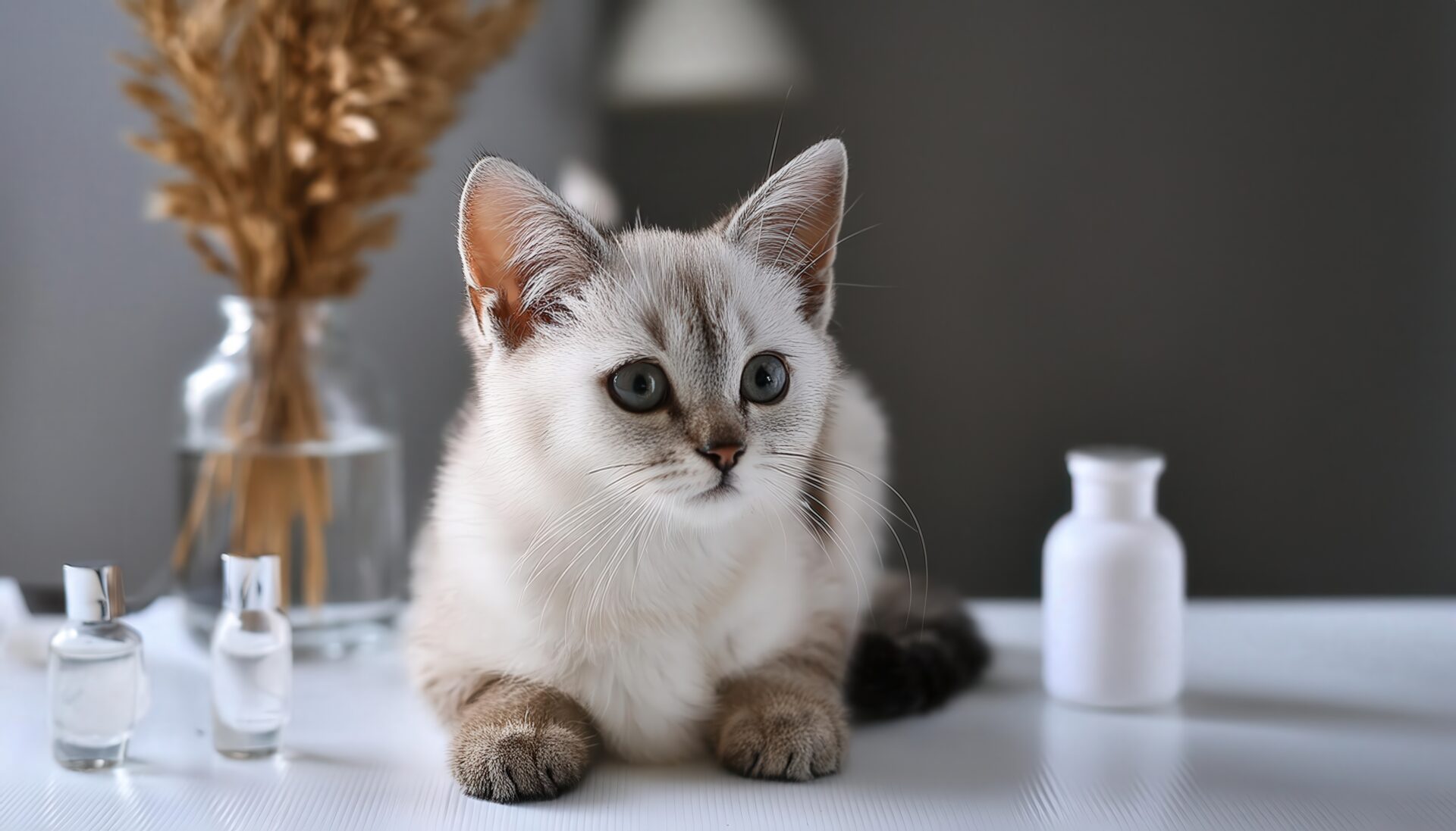 ドライフラワーと子猫