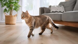 ソファの前を歩く猫