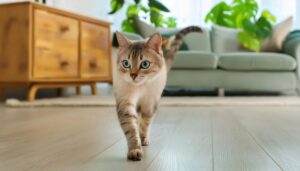 青い目の猫と緑のソファ