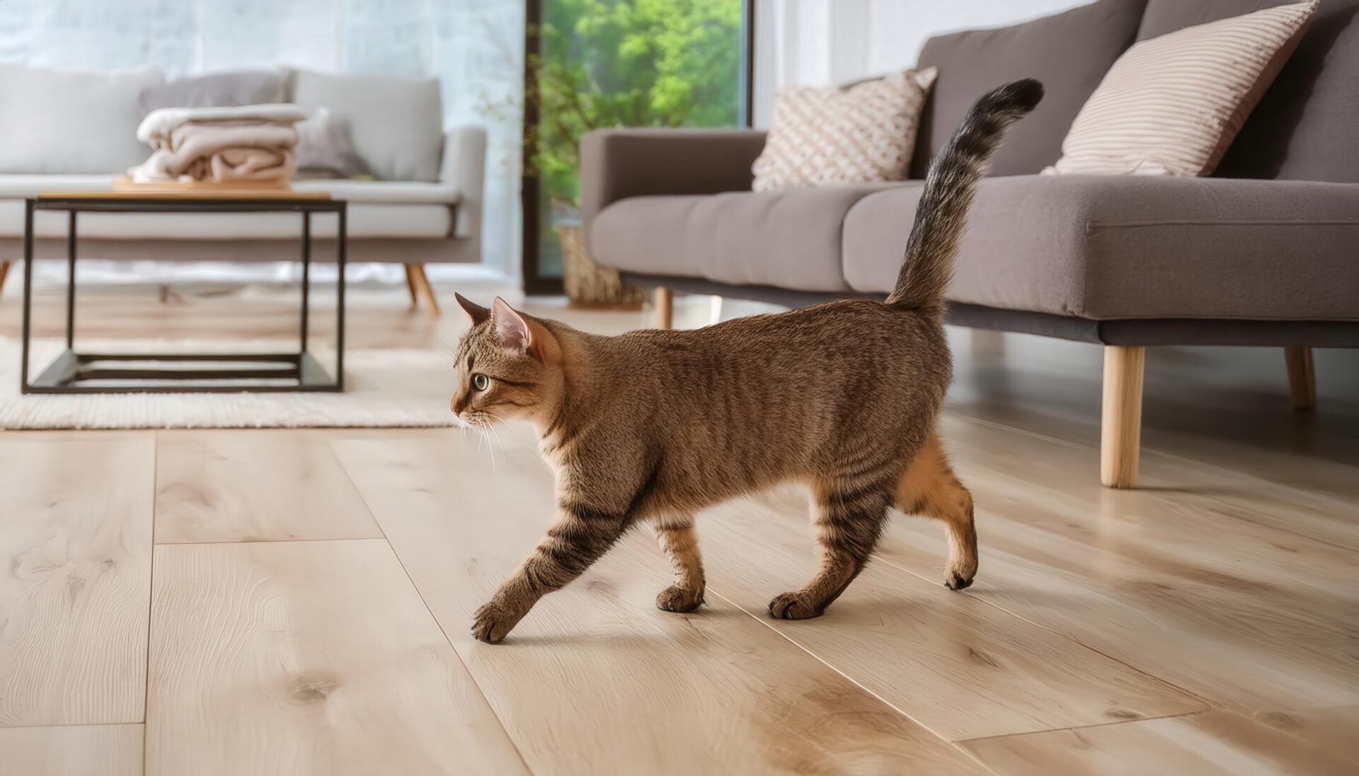 シンプルモダンな部屋の猫