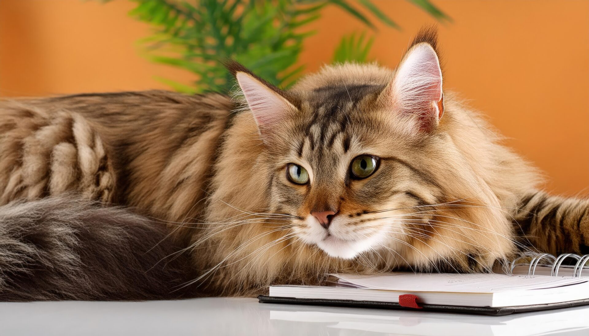 ノートの上に寝そべる猫