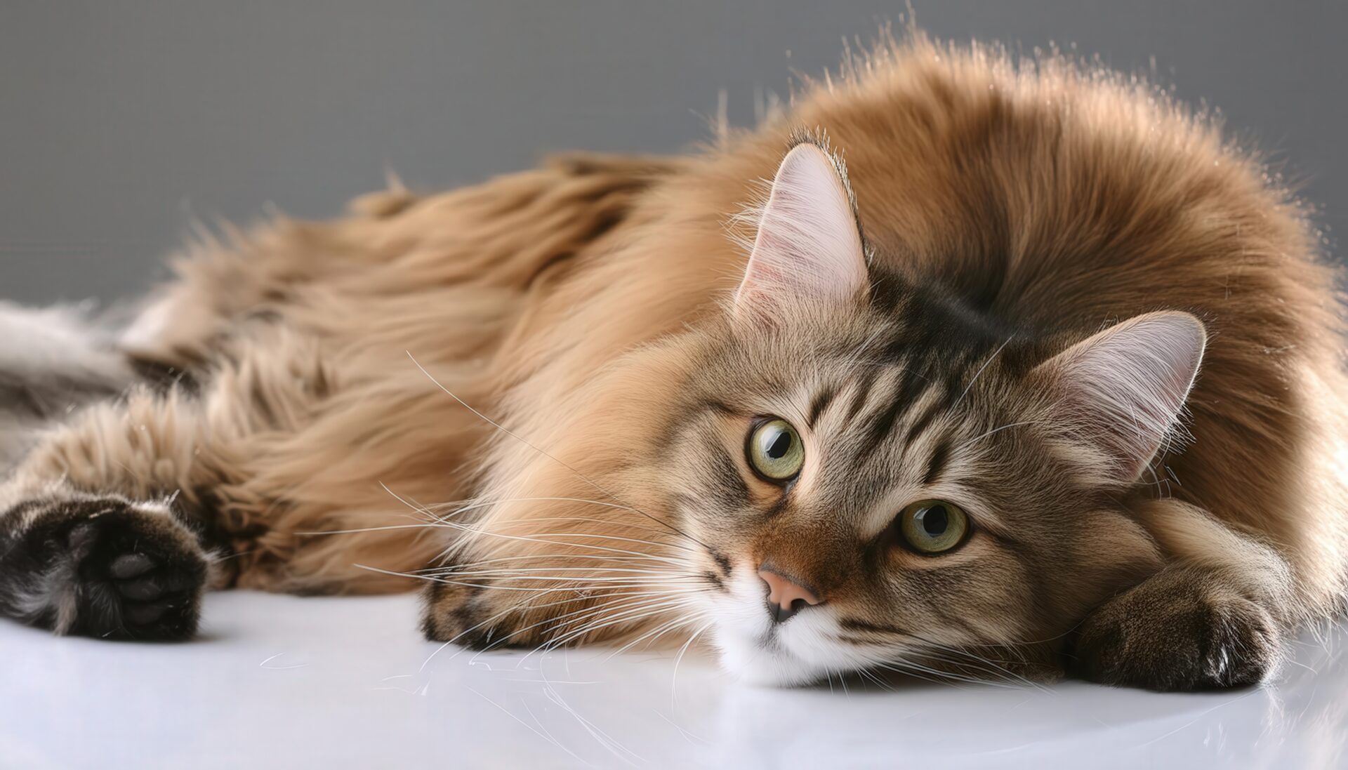 長毛猫のリラックスポーズ（正面）