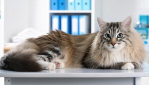 オフィスにいる長毛猫