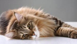 横たわる長毛猫（斜め上アングル）
