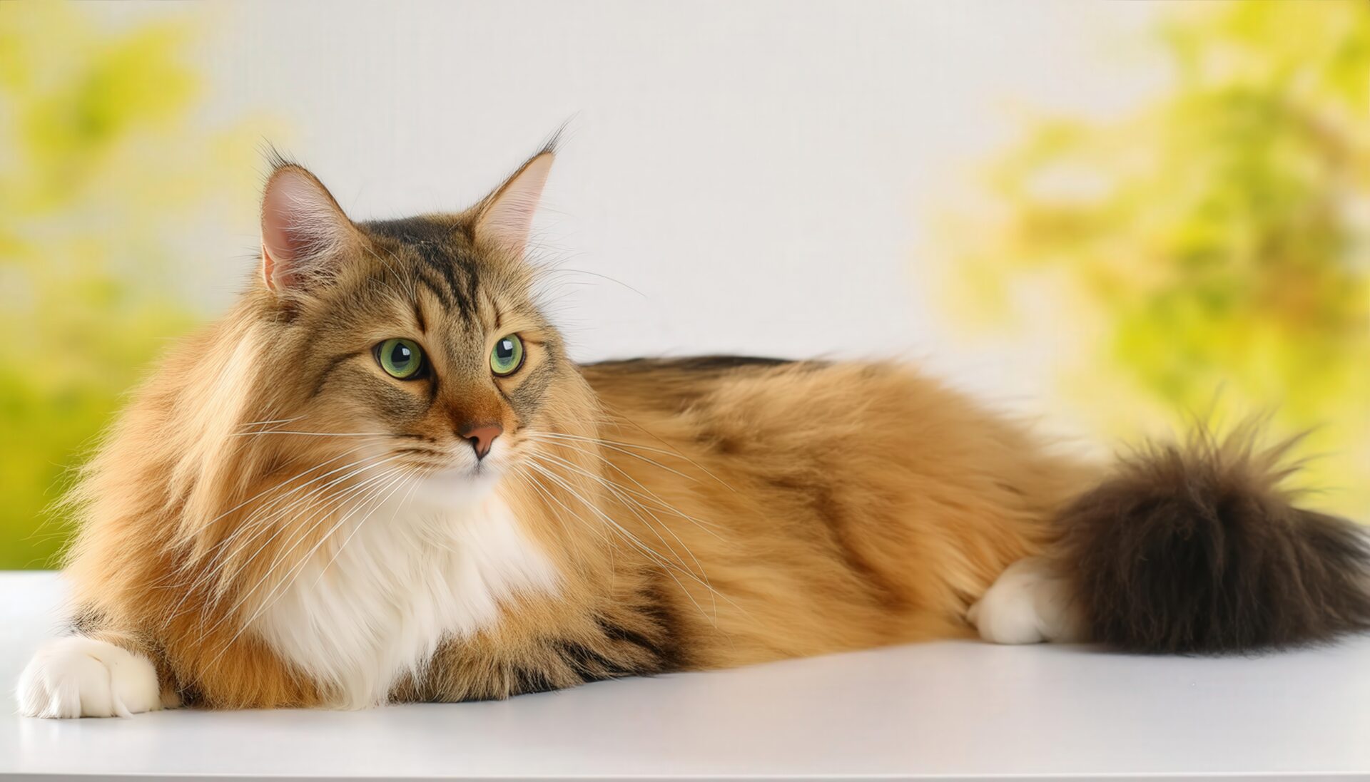 明るい背景と長毛猫