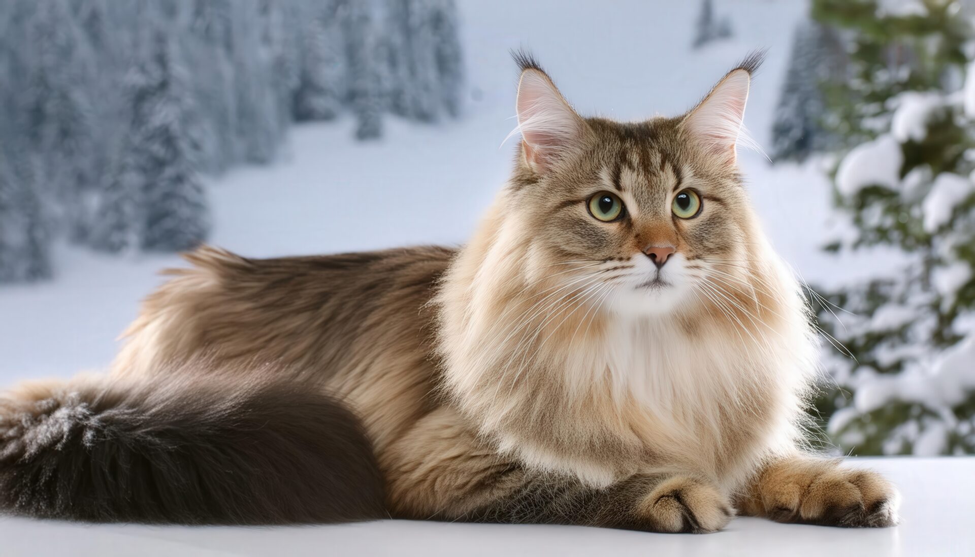 雪景色とメインクーン