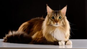 黒背景に映えるメインクーン