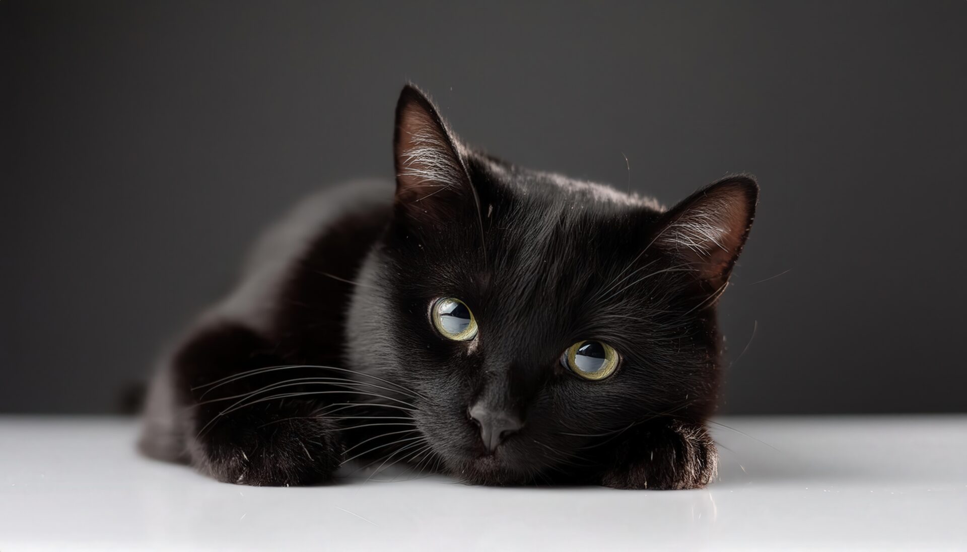 黒猫のアップ（グレー背景）