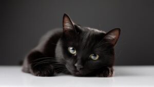 黒猫のアップ（グレー背景）