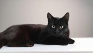 黒猫の横たわる姿（白テーブル）