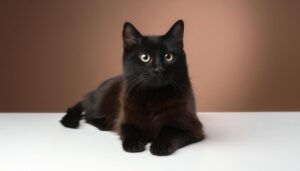 黒猫のポートレート（茶色背景）