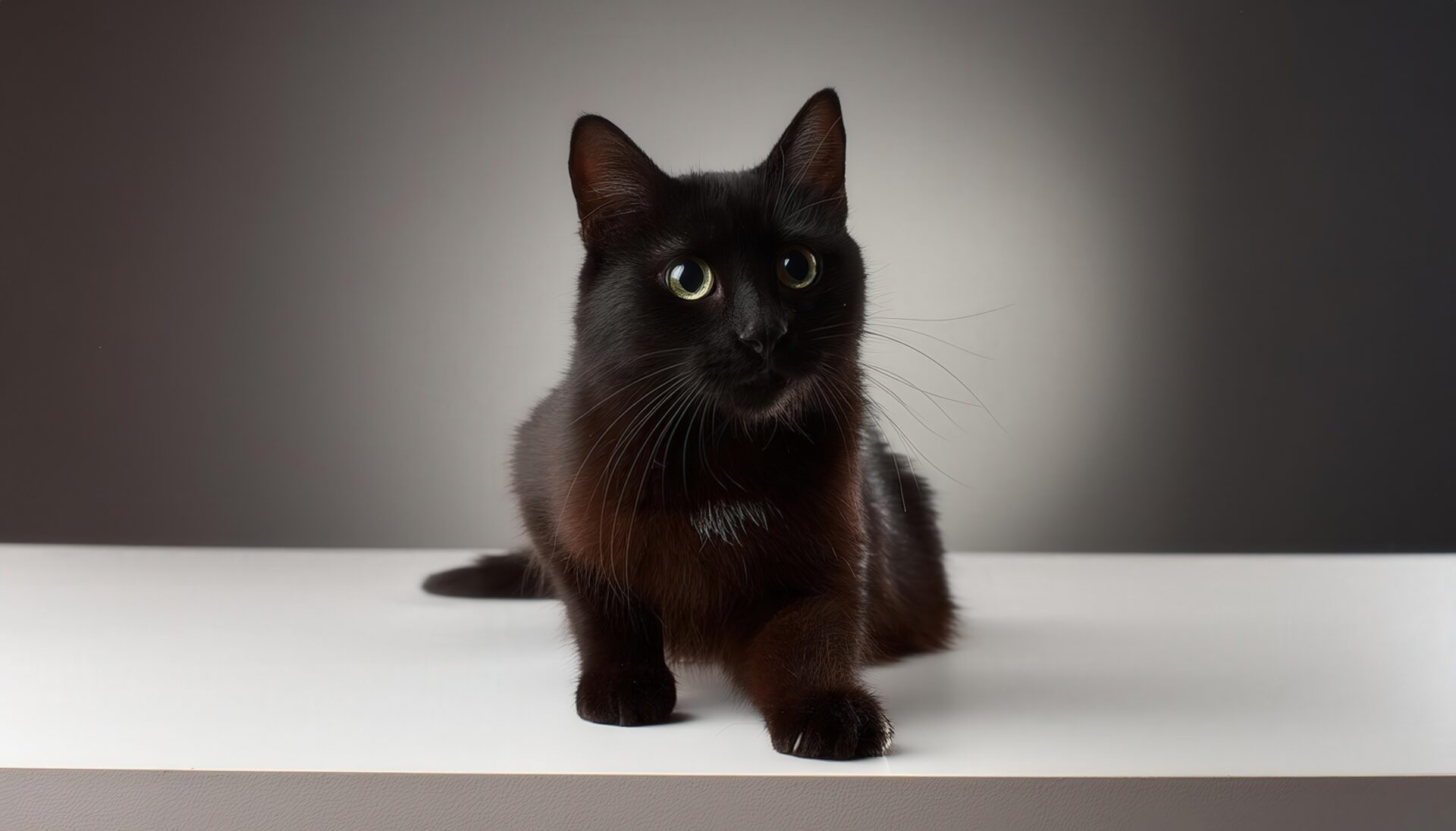 黒猫のスタジオショット（灰色背景）