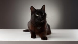 黒猫のスタジオショット（灰色背景）