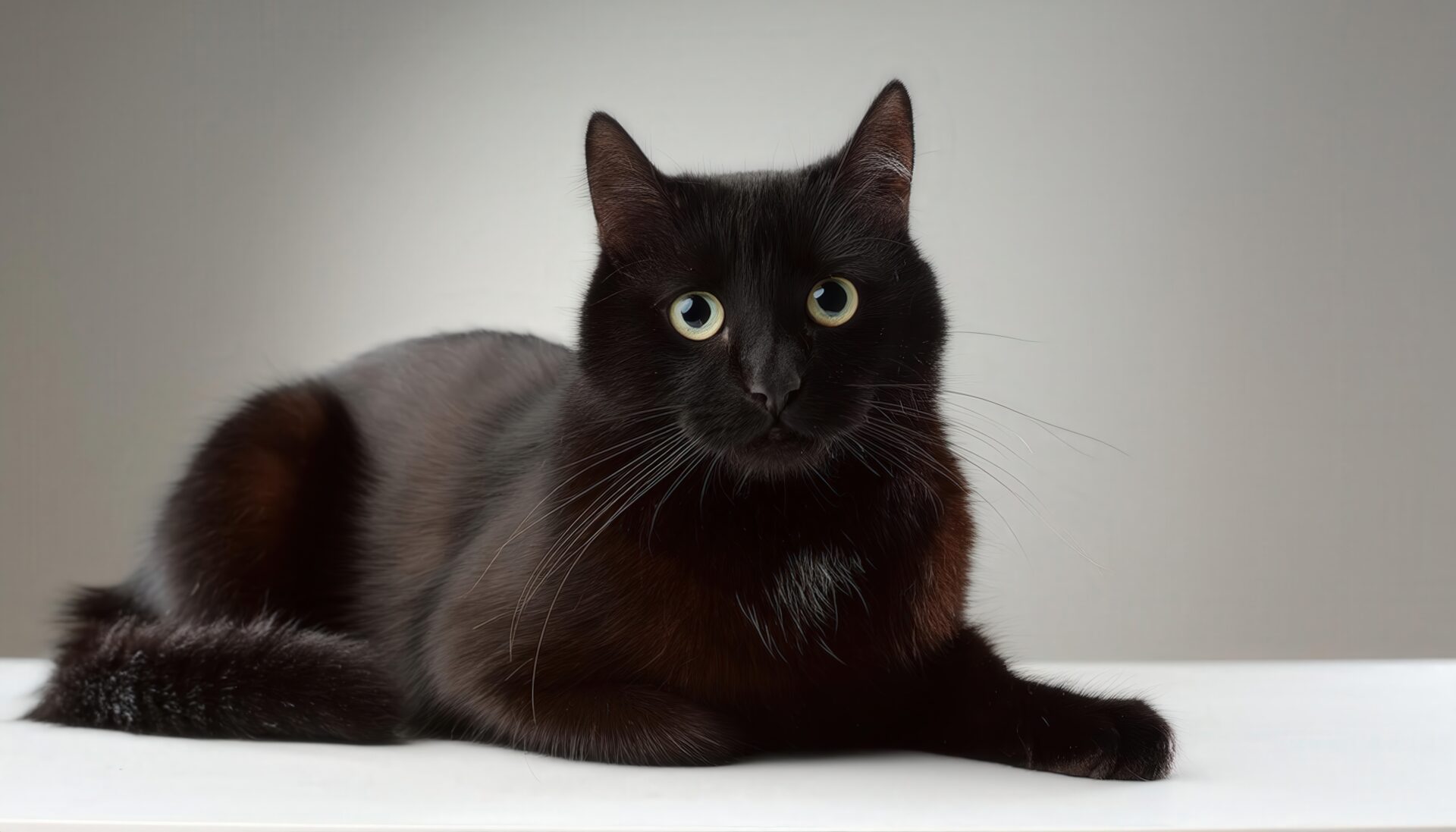 黒猫が伏せるポーズ（白テーブル）