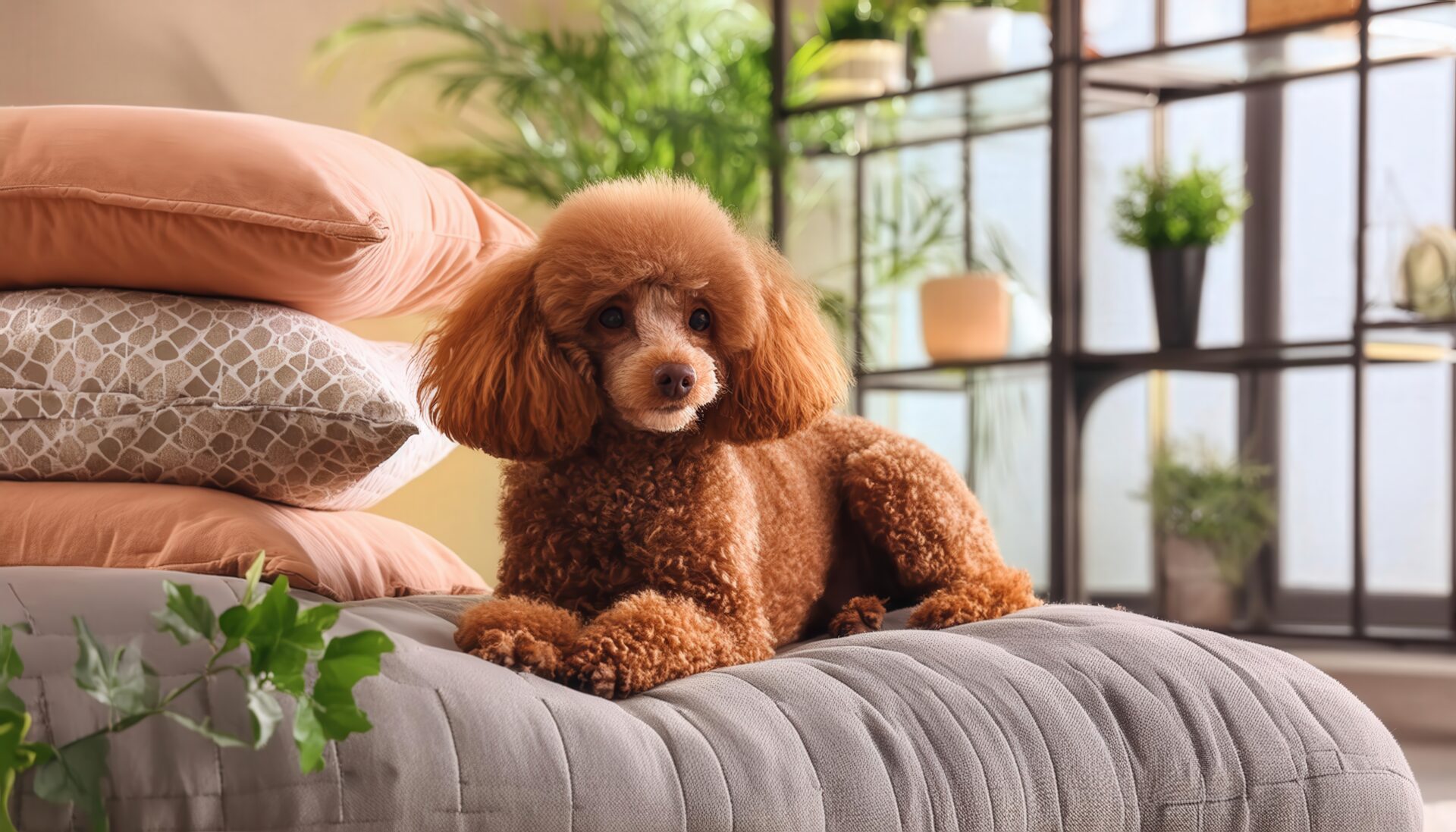 クッションの上でくつろぐプードル