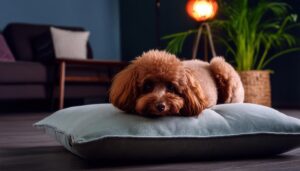 落ち着いた部屋でくつろぐプードル