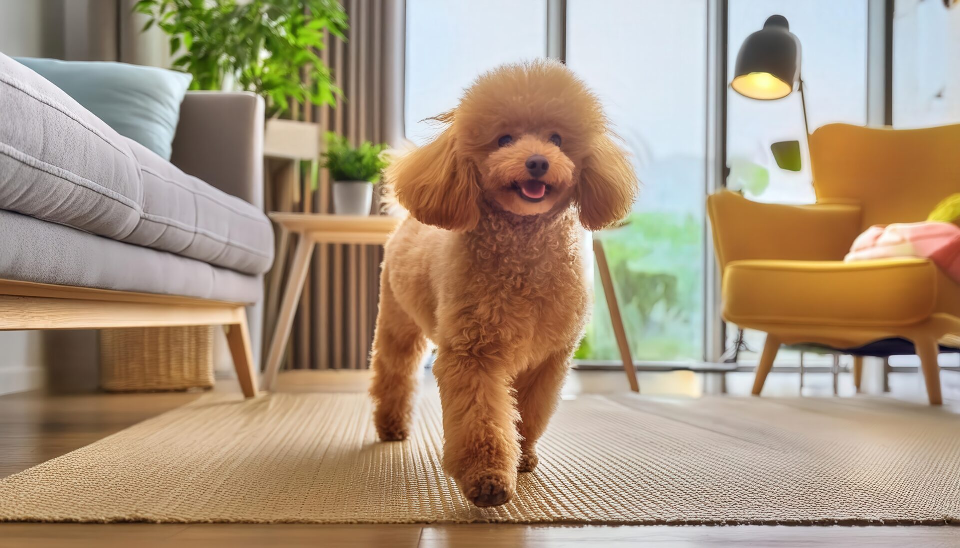 自然光の中を歩くトイプードル