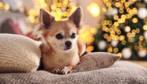 クッションの上のチワワとイルミネーション