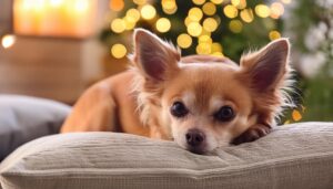 イルミネーションの前でまったりするチワワ