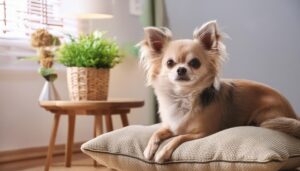 チワワとグリーンインテリアのある部屋