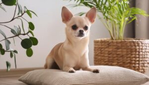 クッションでポーズをとるチワワ