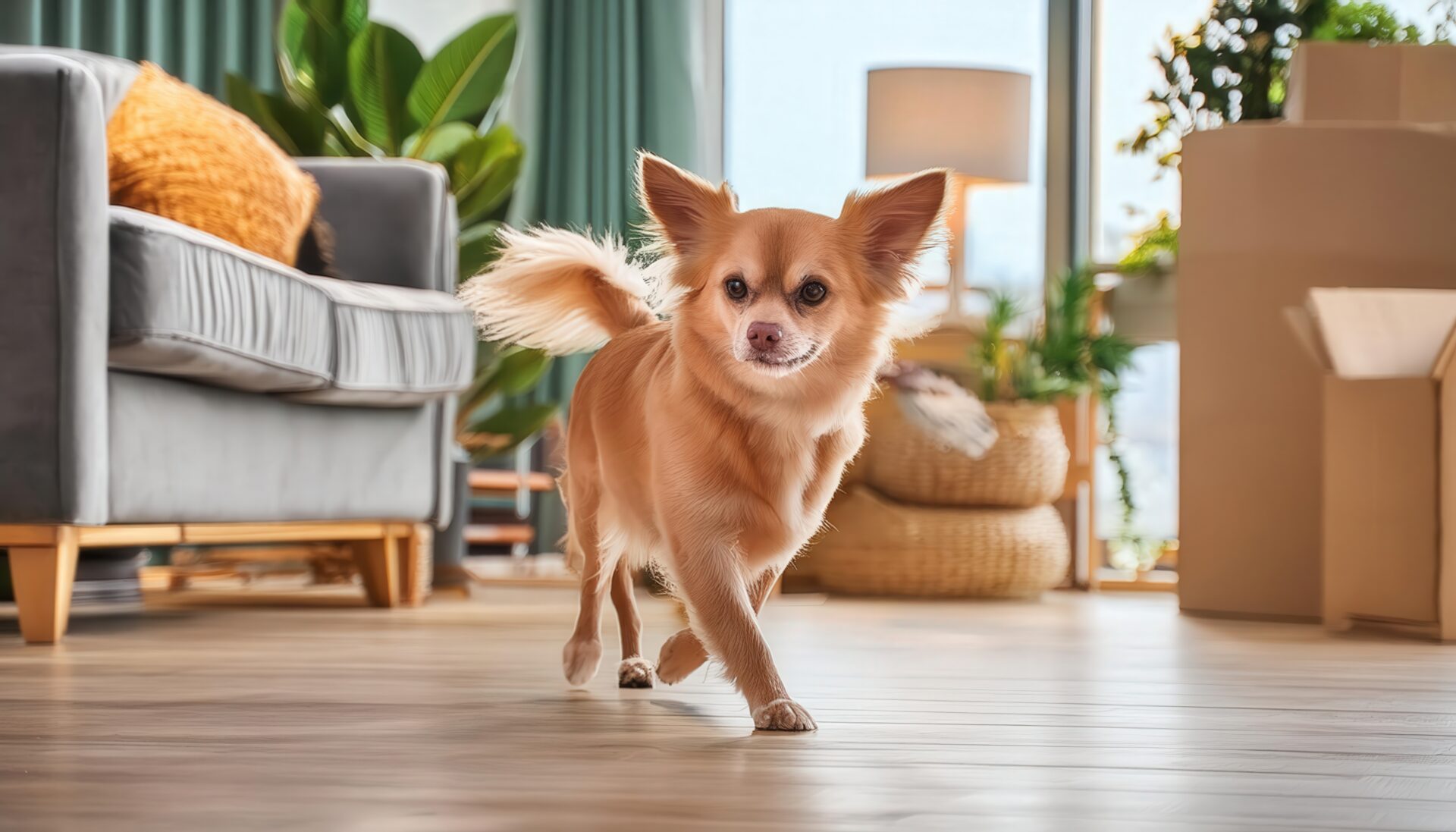 室内を元気に歩くチワワ