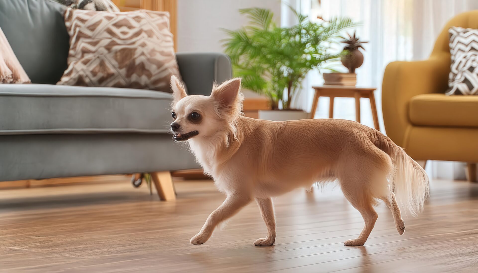 部屋を歩くチワワ