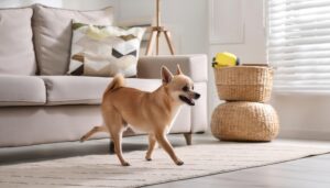 ラグの上を歩くチワワ