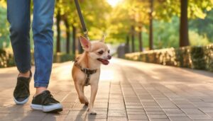 公園で散歩するチワワ