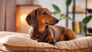クッションの上でくつろぐダックスフンド