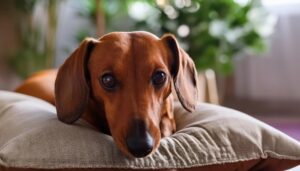 見つめるダックスフンドのアップ