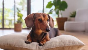 自然光の中で休むダックスフンド