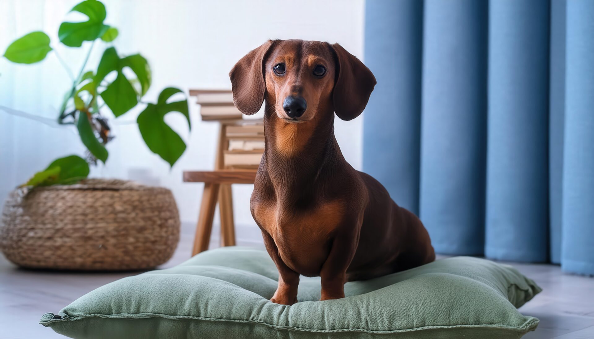 ブルーカーテンとダックスフンド