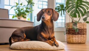 クッションの上でくつろぐダックスフンド