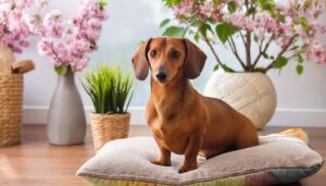 春の花とダックスフンド