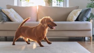 遊ぶダックスフンドと午後の光