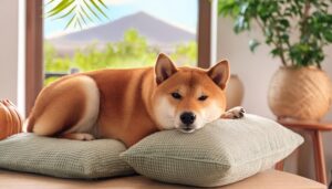 クッションで休む柴犬