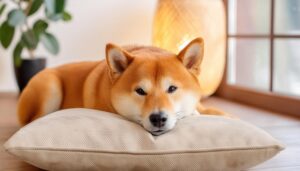 ランプの灯りとくつろぐ柴犬